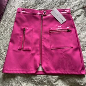 Hot pink Barbie inspired latex mini skirt